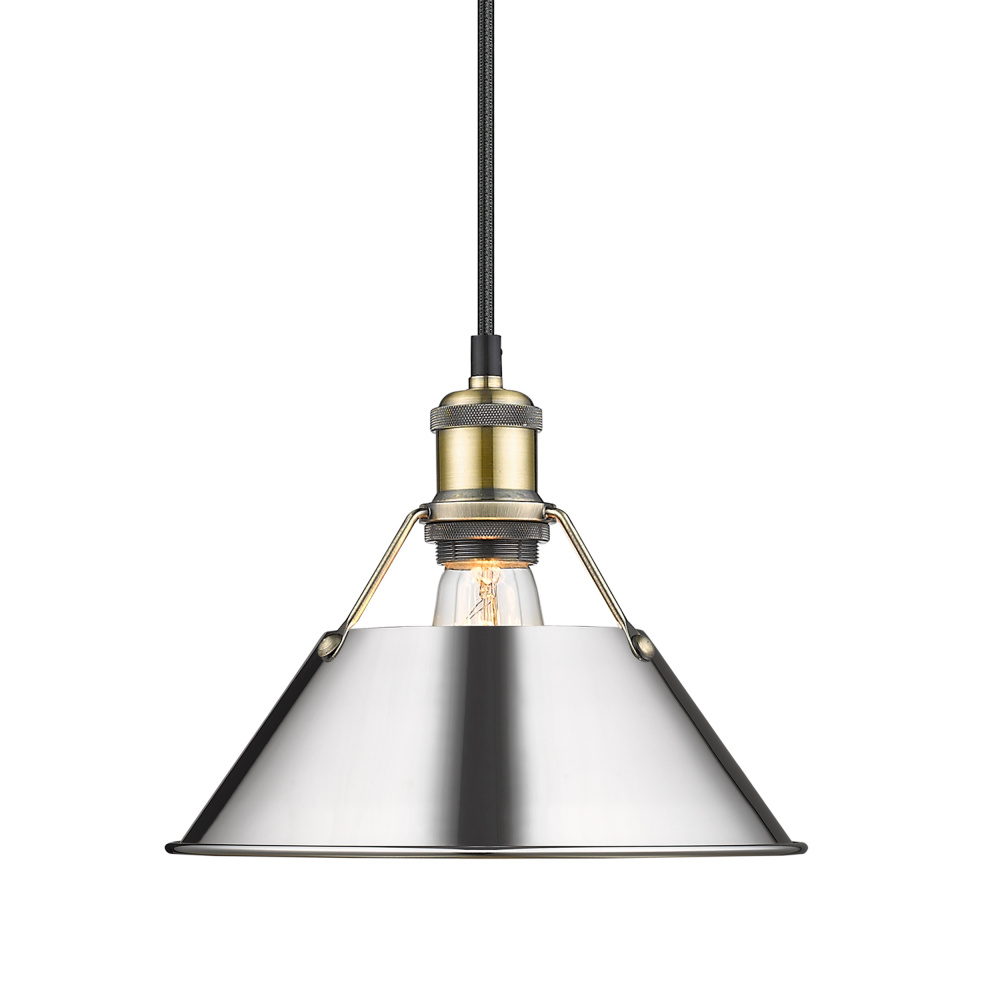 Yep by Golden Lighting Orwell 1-light 10in Pendant in Aged Brass and Chrome shade